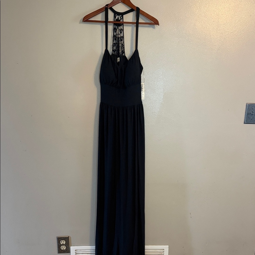 Derek Heart Black Maxi Dress with Crochet Racerback